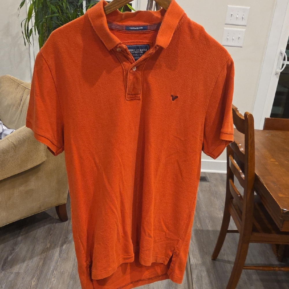 American Eagle Outfitters Vibrant Orange Polo Shirt